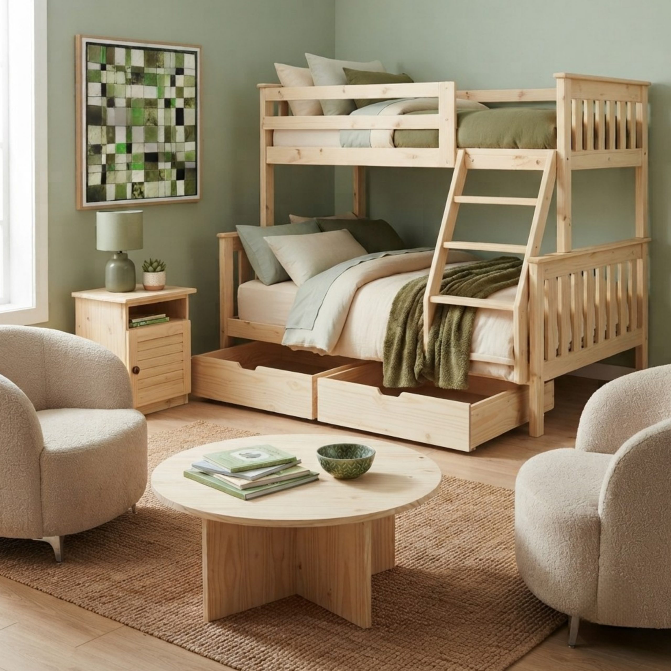 Beach Wooden Tri bunk bed natural clear Dream Beds