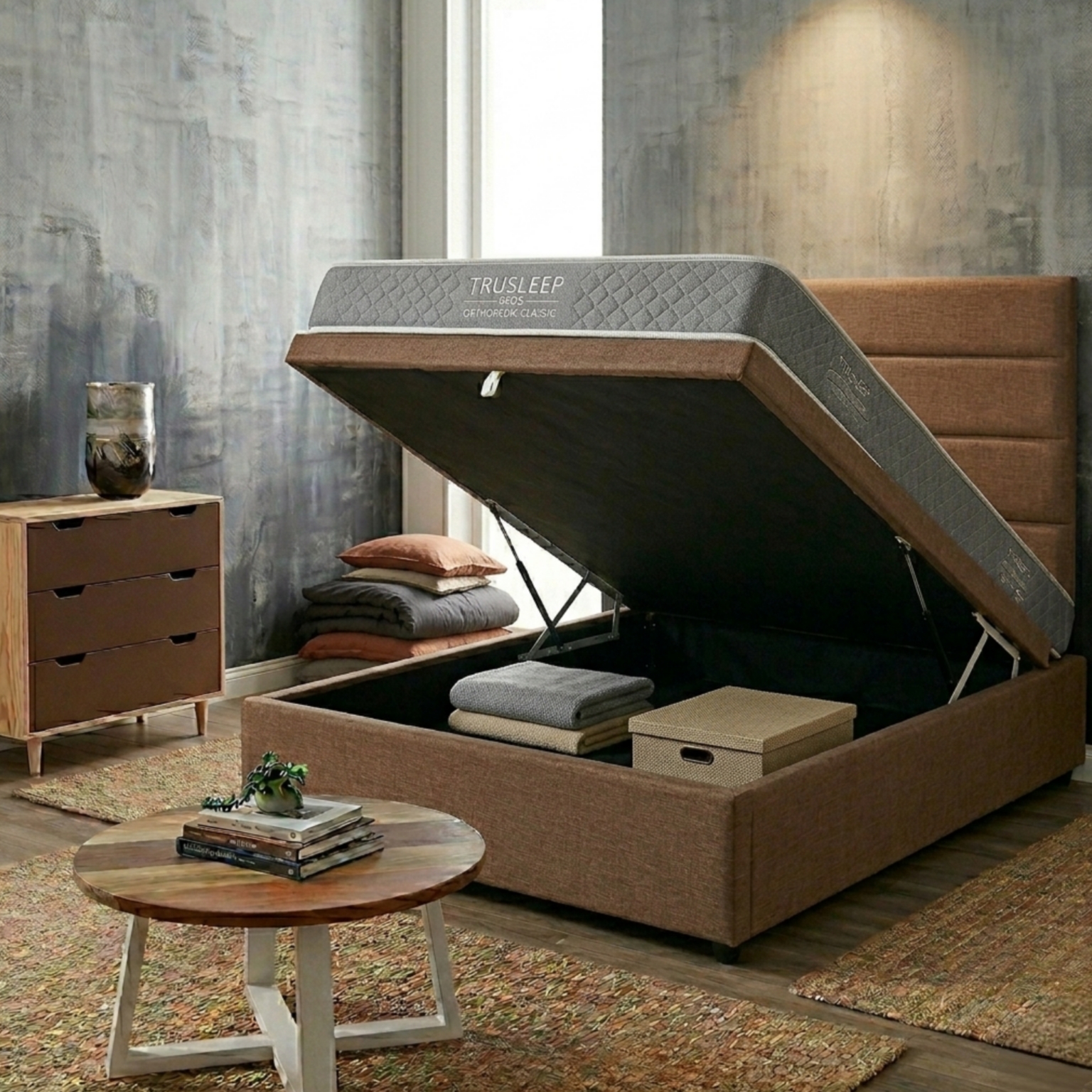 Lift up storage bed base- brown Dream Beds