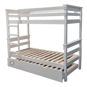 wooden bunk bed with under bed on wheels
