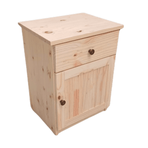 wooden pedestal at Dream Beds - door and draw