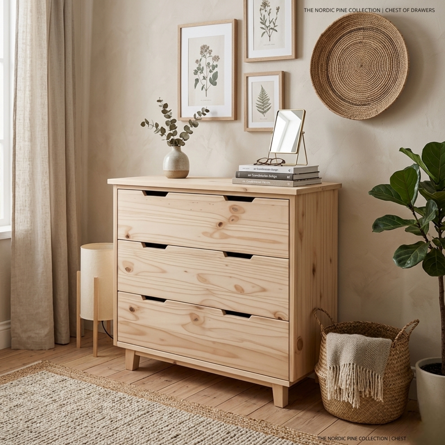 Conte Pine 3 Drawer Chest Natural sanded