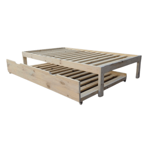 Single wooden base with under bed on wheels natural