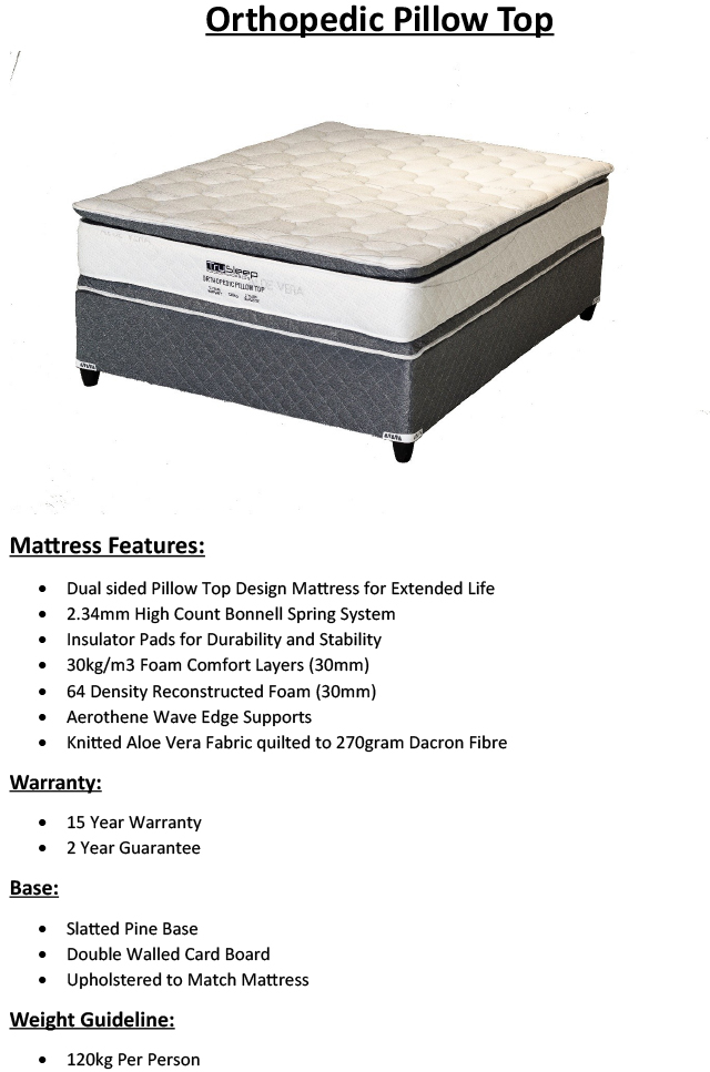 Ortho Pillow Top Spec Sheet